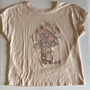 Mighty Fine Cream Short Sleeve Tee with Floral Cowboy Boot Graphic